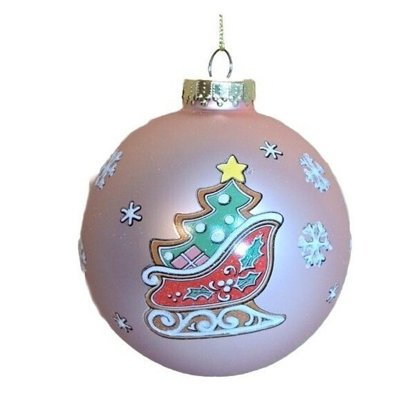 December Diamonds Pink Glass Santa Sleigh & Reindeer Cookie Ornament 79-81453 4" - Picture 4 of 4